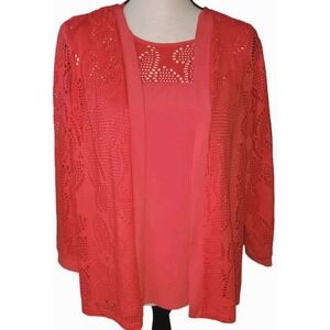 Alfred Dunner set Size small shirt Semi knit texted eclectic orange outing teach
